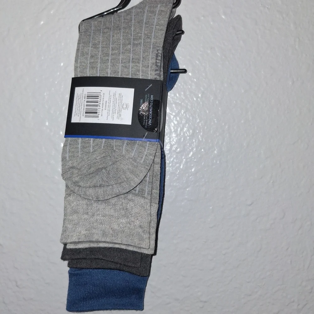 Vince Camuto Men's Dress Socks 3 Pairs Ribbed One Size Blue Gray Stripe